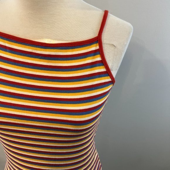 NWT‎ MADEWELL Rainbow Stripe Ribbed Thong Bodysuit in Windmill Stripe Kilt Red ( - Picture 6 of 12